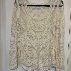Long-sleeved ivory lace top